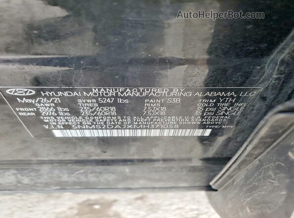 5NMS2DAJXMH371058 2021 HYUNDAI SANTA Black Vista interior de 360 grados