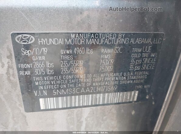 5NMS3CAA2LH171569 2020 HYUNDAI SANTA FE Gray 