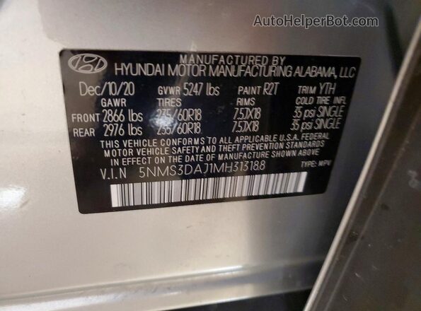 5NMS3DAJ1MH313188 2021 HYUNDAI SANTA Silver VIN կոդի պիտակի տեսք