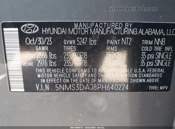 5NMS3DAJ8PH640224 2023 HYUNDAI SANTA FE Серый Вид подкапотного пространства