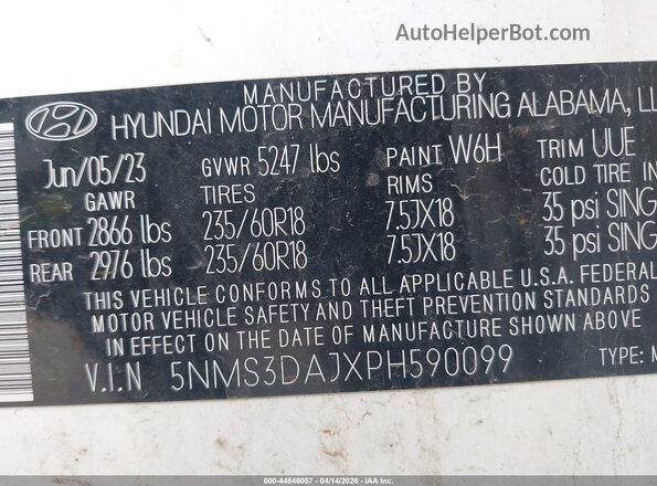 5NMS3DAJXPH590099 2023 HYUNDAI SANTA FE White Engine compartment view