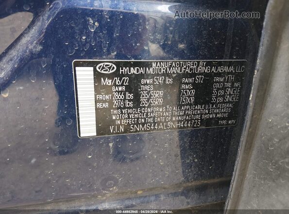5NMS44AL5NH444723 2022 HYUNDAI SANTA FE Blue Engine compartment view