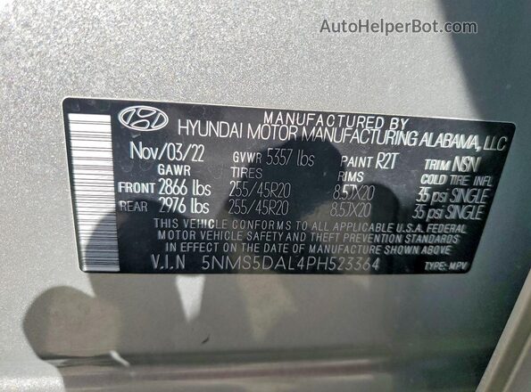 5NMS5DAL4PH523364 2023 HYUNDAI SANTA FE CALLIGRAPHY Silver Vista del compartimento del motor