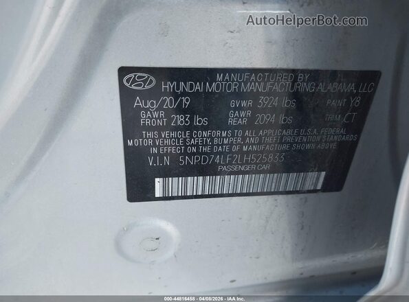 5NPD74LF2LH525833 2020 HYUNDAI ELANTRA Silver 