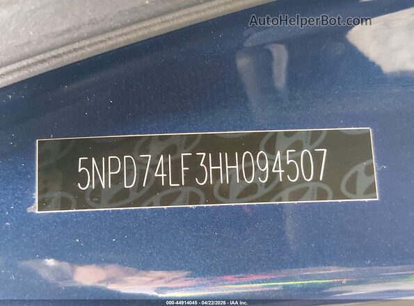5NPD74LF3HH094507 2017 HYUNDAI ELANTRA Blue Widok komory silnika