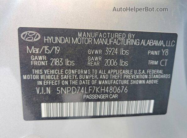5NPD74LF7KH480676 2019 HYUNDAI ELANTRA Silver Вид підкапотного простору