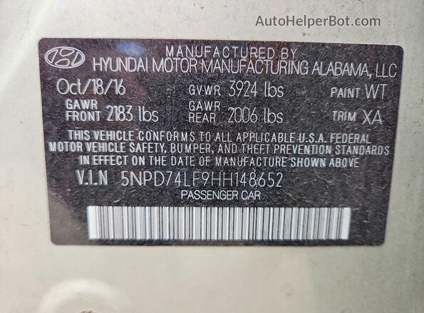 5NPD74LF9HH148652 2017 HYUNDAI ELANTRA Серебряный Вид подкапотного пространства