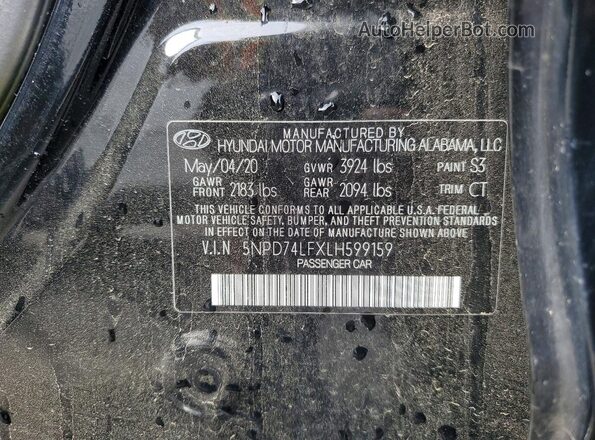 5NPD74LFXLH599159 2020 HYUNDAI ELANTRA Black Вид підкапотного простору