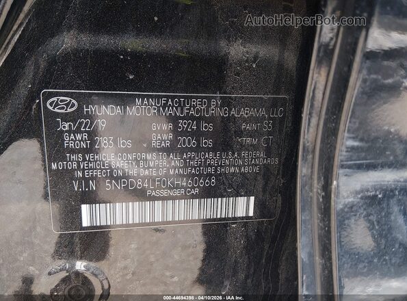 5NPD84LF0KH460668 2019 HYUNDAI ELANTRA Black Widok komory silnika