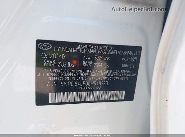 5NPD84LF0LH548220 2020 HYUNDAI ELANTRA White Вид підкапотного простору