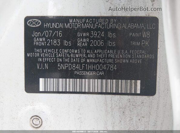 5NPD84LF1HH004784 2017 HYUNDAI ELANTRA White Engine compartment view