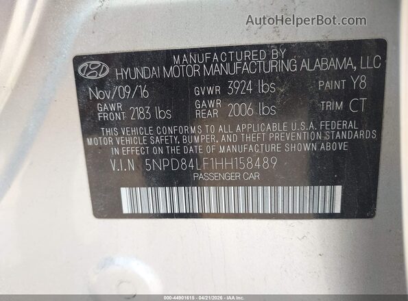 5NPD84LF1HH158489 2017 HYUNDAI ELANTRA Silver Engine compartment view