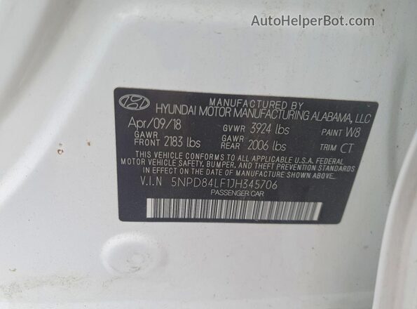 5NPD84LF1JH345706 2018 HYUNDAI ELANTRA White Widok komory silnika