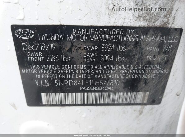 5NPD84LF1LH577810 2020 HYUNDAI ELANTRA White Вид підкапотного простору