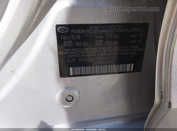 5NPD84LF2KH435853 2019 HYUNDAI ELANTRA Silver Widok komory silnika