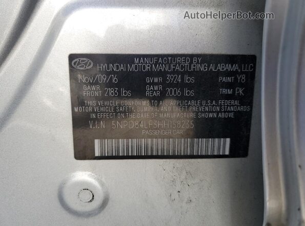 5NPD84LF3HH158235 2017 HYUNDAI ELANTRA Silver 
