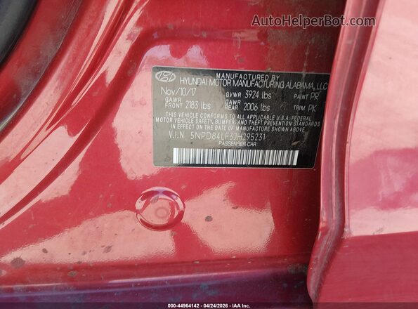 5NPD84LF3JH295231 2018 HYUNDAI ELANTRA Red Շարժիչի բաժամունքի տեսք