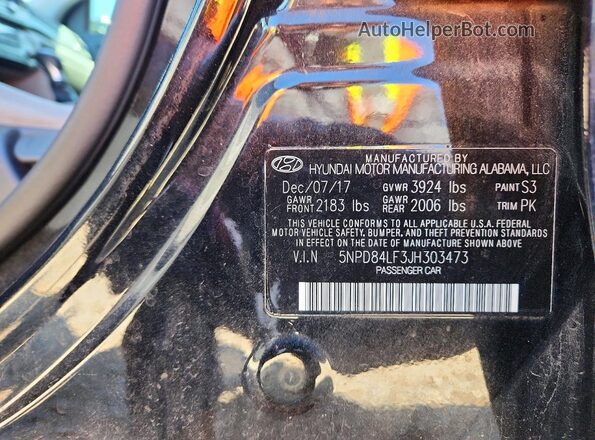 5NPD84LF3JH303473 2018 HYUNDAI ELANTRA Черный Вид наклейки с VIN-кодом