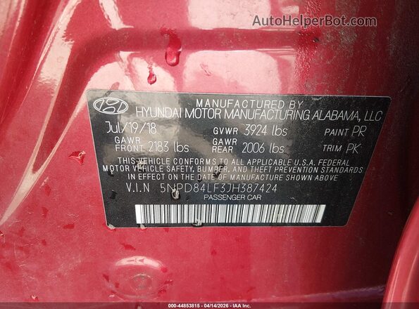 5NPD84LF3JH387424 2018 HYUNDAI ELANTRA Red Vista del compartimento del motor