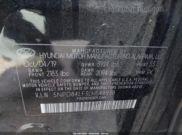 5NPD84LF3LH548938 2020 HYUNDAI ELANTRA Black 
