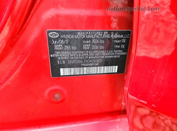5NPD84LF4JH241601 2018 HYUNDAI ELANTRA Red ძრავის განყოფილების ხედი