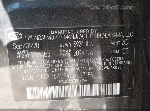 5NPD84LF4LH623159 2020 HYUNDAI ELANTRA Серый Вид подкапотного пространства