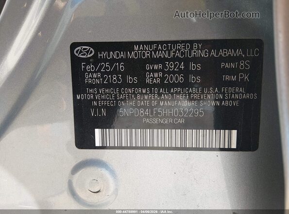 5NPD84LF5HH032295 2017 HYUNDAI ELANTRA Silver 
