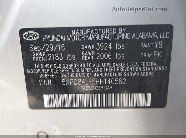 5NPD84LF5HH140562 2017 HYUNDAI ELANTRA Gray Вид підкапотного простору