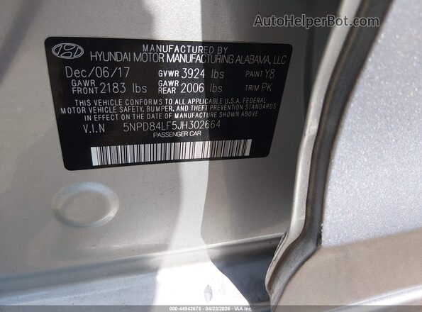 5NPD84LF5JH302664 2018 HYUNDAI ELANTRA Silver ძრავის განყოფილების ხედი
