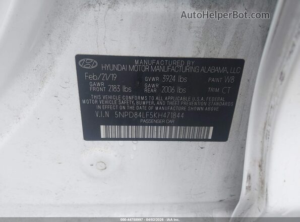 5NPD84LF5KH471844 2019 HYUNDAI ELANTRA White Շարժիչի բաժամունքի տեսք