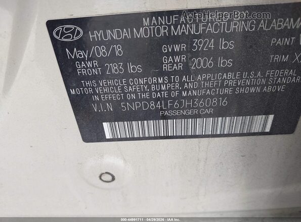 5NPD84LF6JH360816 2018 HYUNDAI ELANTRA Beige Widok komory silnika