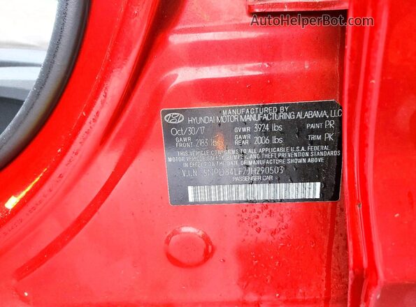 5NPD84LF7JH290503 2018 HYUNDAI ELANTRA Red 