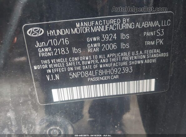 5NPD84LF8HH092393 2017 HYUNDAI ELANTRA Black Вид підкапотного простору