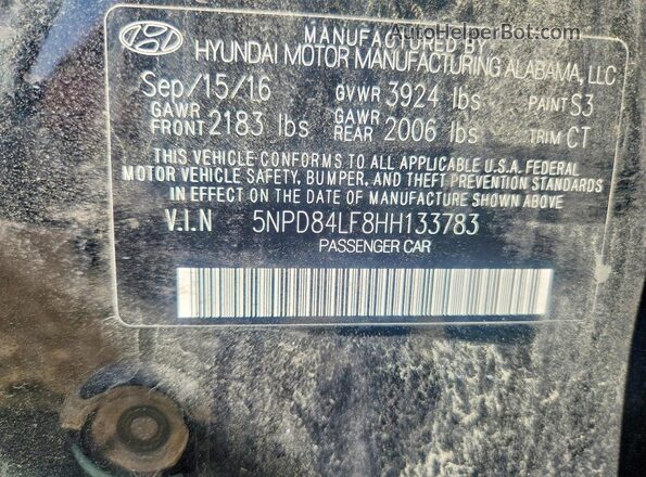 5NPD84LF8HH133783 2017 HYUNDAI ELANTRA Black Engine compartment view