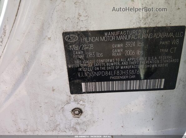 5NPD84LF8JH338767 2018 HYUNDAI ELANTRA White Widok komory silnika