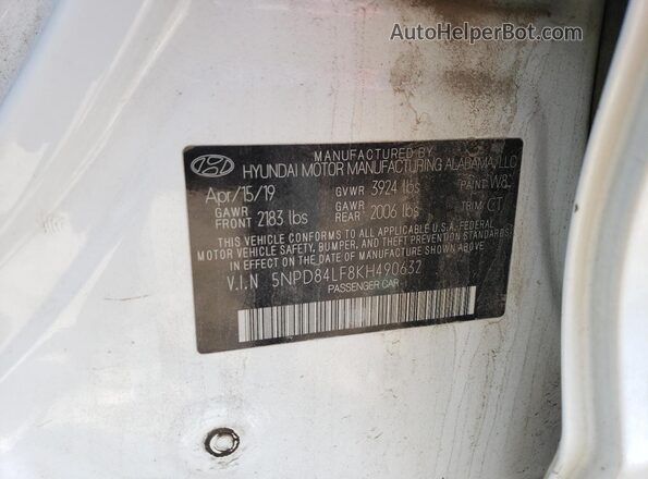 5NPD84LF8KH490632 2019 HYUNDAI ELANTRA Белый Вид подкапотного пространства