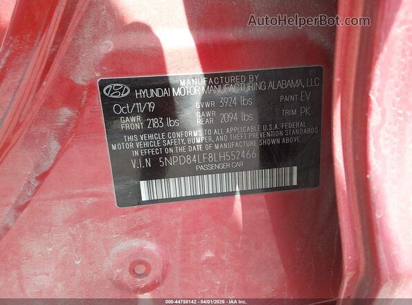 5NPD84LF8LH552466 2020 HYUNDAI ELANTRA Red 