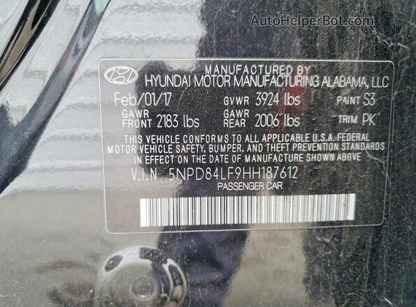 5NPD84LF9HH187612 2017 HYUNDAI ELANTRA Черный Вид подкапотного пространства