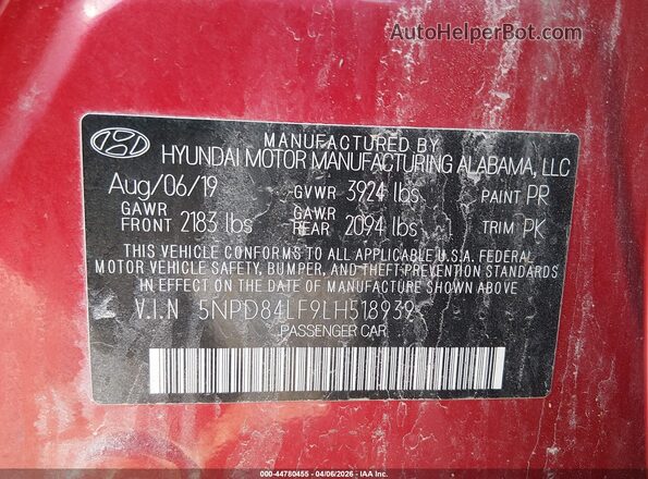 5NPD84LF9LH518939 2020 HYUNDAI ELANTRA Red Вид підкапотного простору