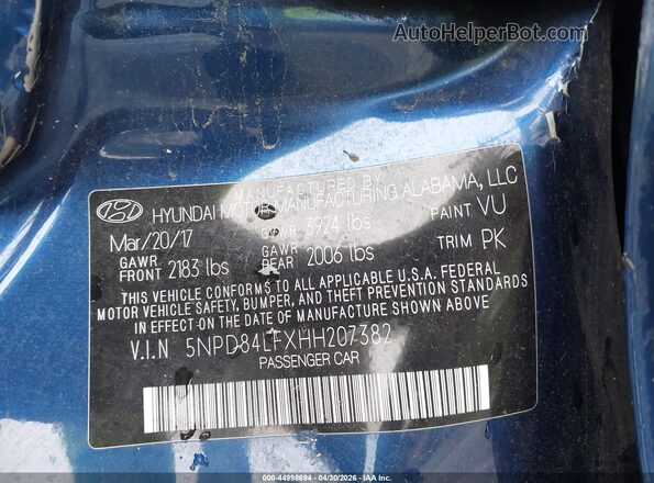 5NPD84LFXHH207382 2017 HYUNDAI ELANTRA Blue Engine compartment view