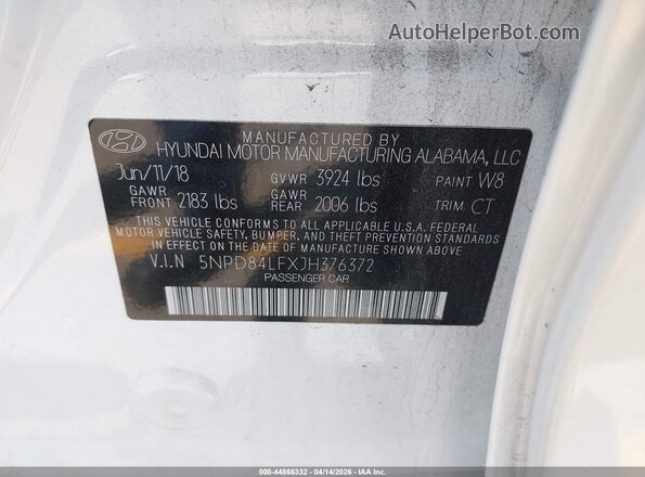 5NPD84LFXJH376372 2018 HYUNDAI ELANTRA White Вид підкапотного простору