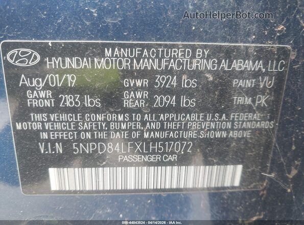 5NPD84LFXLH517072 2020 HYUNDAI ELANTRA Blue Շարժիչի բաժամունքի տեսք