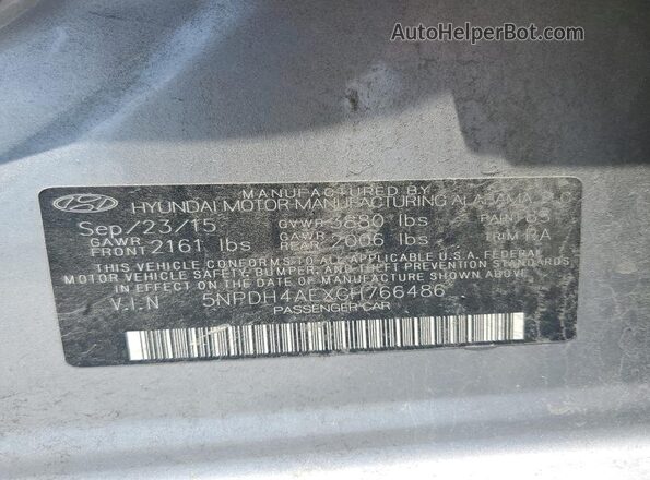 5NPDH4AEXGH766486 2016 HYUNDAI ELANTRA Silver 