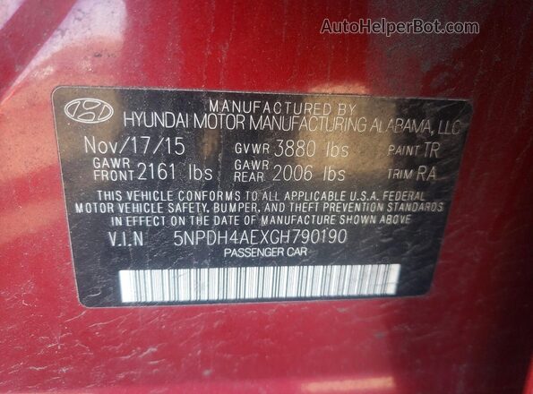 5NPDH4AEXGH790190 2016 HYUNDAI ELANTRA Burgundy Engine compartment view