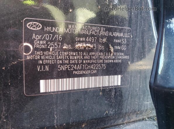 5NPE24AF1GH422575 2016 HYUNDAI SONATA Black Widok komory silnika