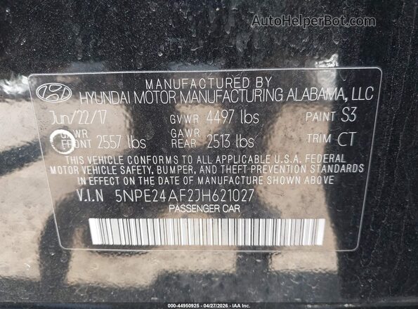 5NPE24AF2JH621027 2018 HYUNDAI SONATA Черный 