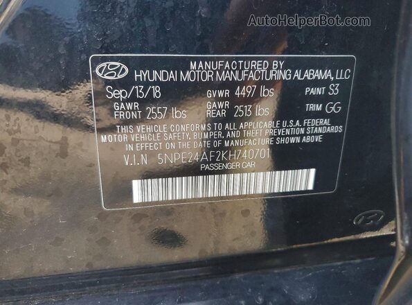 5NPE24AF2KH740701 2019 HYUNDAI SONATA Black Vista del compartimento del motor