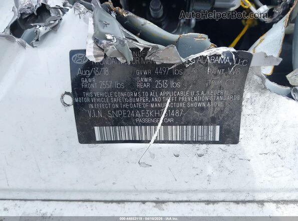 5NPE24AF3KH731487 2019 HYUNDAI SONATA White 