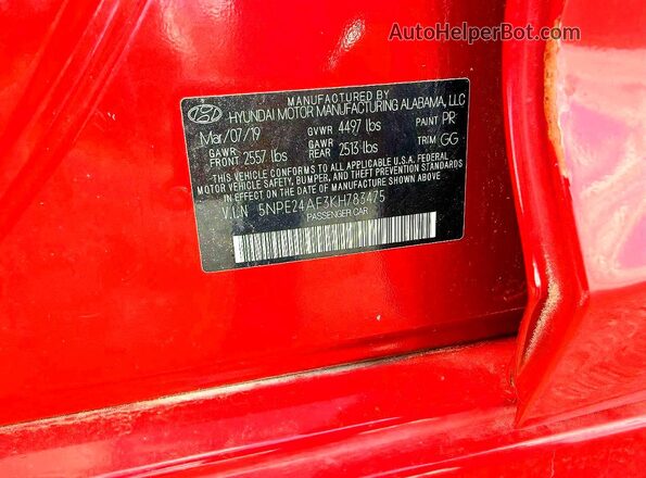 5NPE24AF3KH783475 2019 HYUNDAI SONATA Red Vista de los asientos traseros