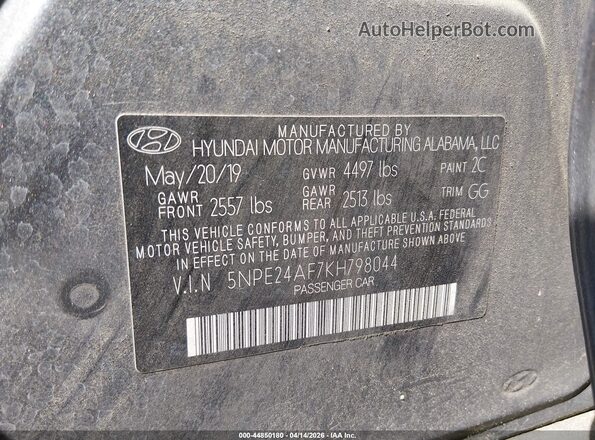5NPE24AF7KH798044 2019 HYUNDAI SONATA Silver ძრავის განყოფილების ხედი